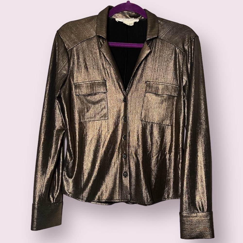 Saltwater Luxe Metallic Bronze Button Down Long Sleeve XS